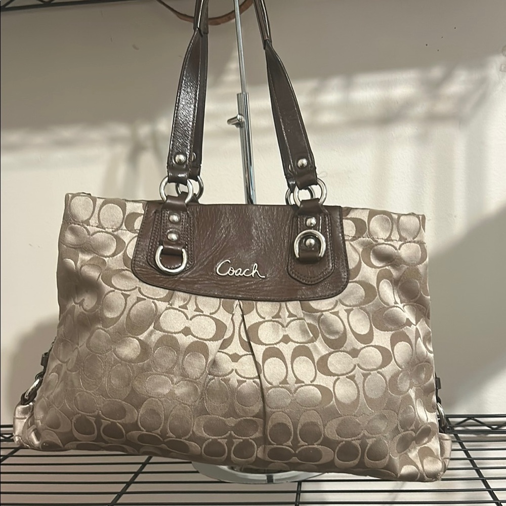 SOLD Coach Brown and Cream Leather Bag